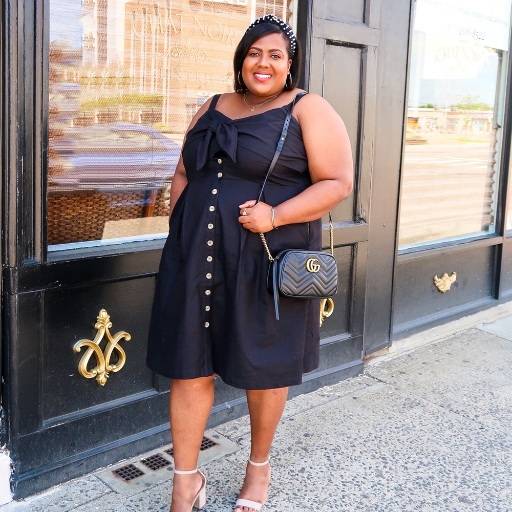 City Chic Black Midi Dress with Button Front